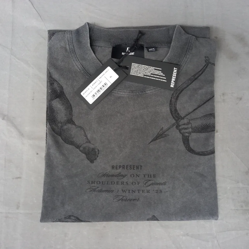 REPRESENT CHERUB ALL OVER T-SHIRT IN VINTAGE GREY SIZE XL