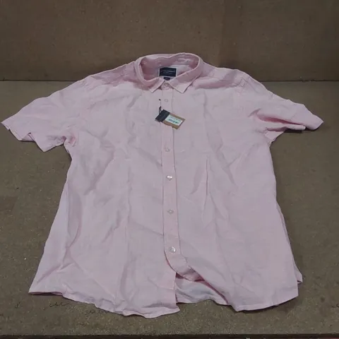 CHARLES TYRWHITT MEN'S PURE LINEN SLIM FIT SHIRT SHORT SLEEVE - PINK // SIZE: EXTRA LARGE