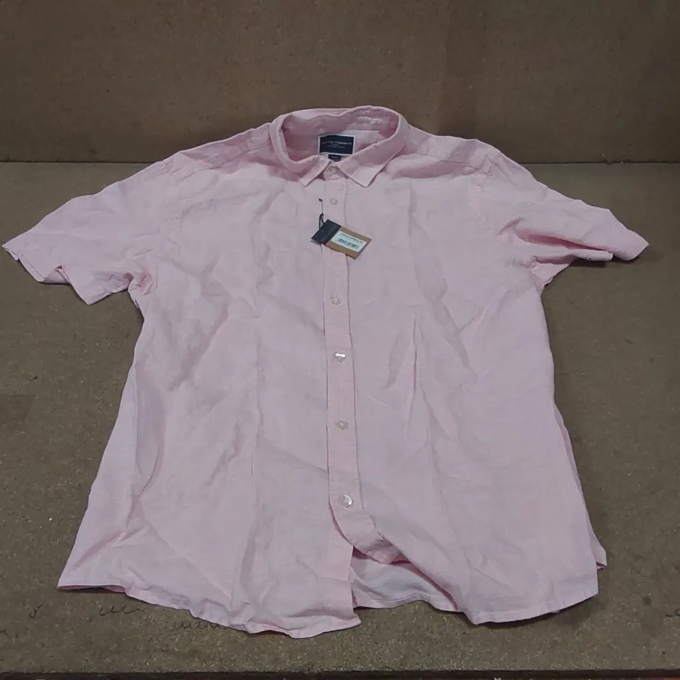 CHARLES TYRWHITT MEN'S PURE LINEN SLIM FIT SHIRT SHORT SLEEVE - PINK // SIZE: EXTRA LARGE