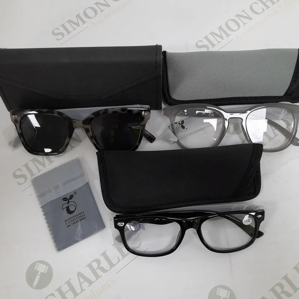 1 PAIR OF SUNGLASSES AND 2 PAIRS OF READING GLASSES GREY MIX 