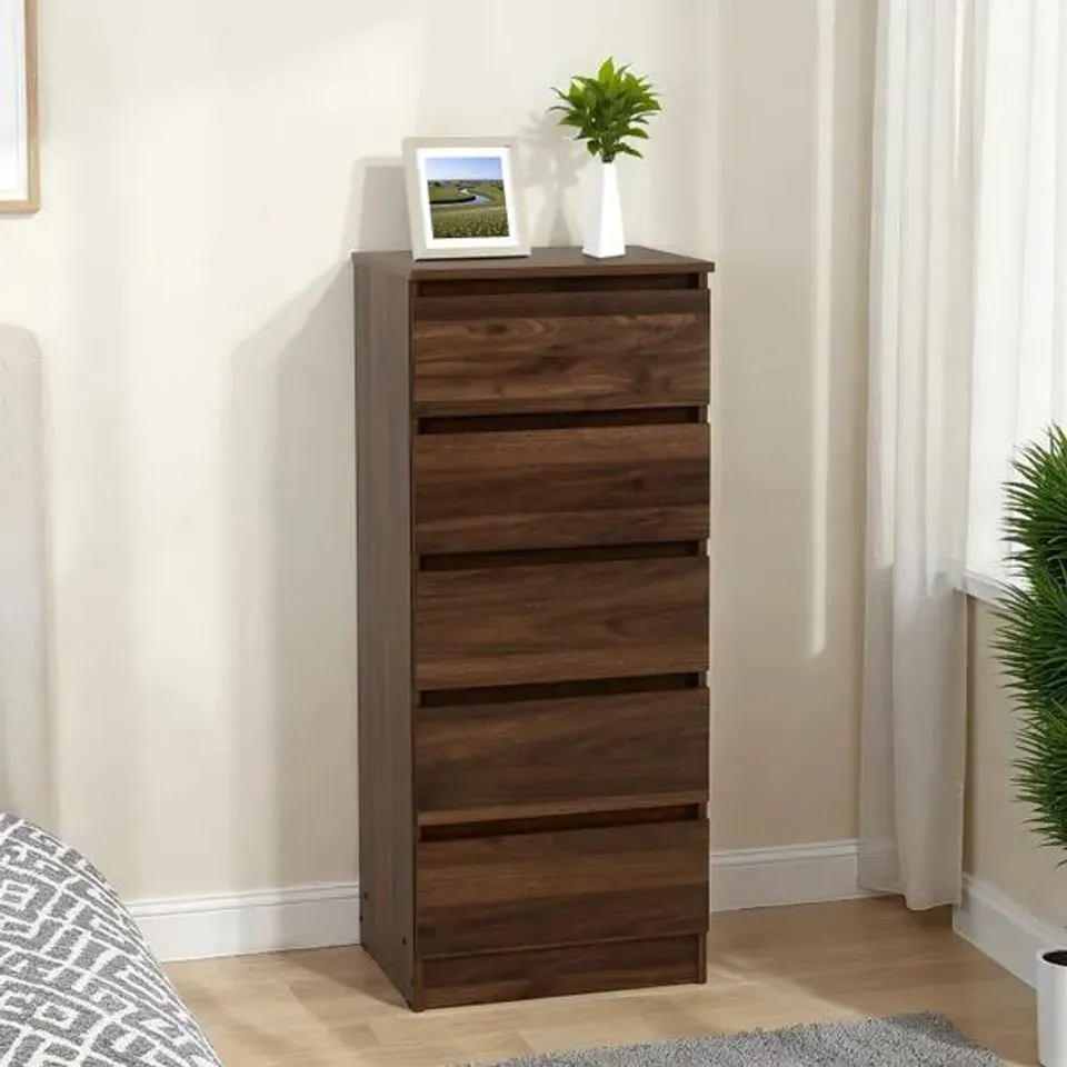 BOXED WALKER 5 DRAWER NARROW CHEST WHITE (1 BOX)