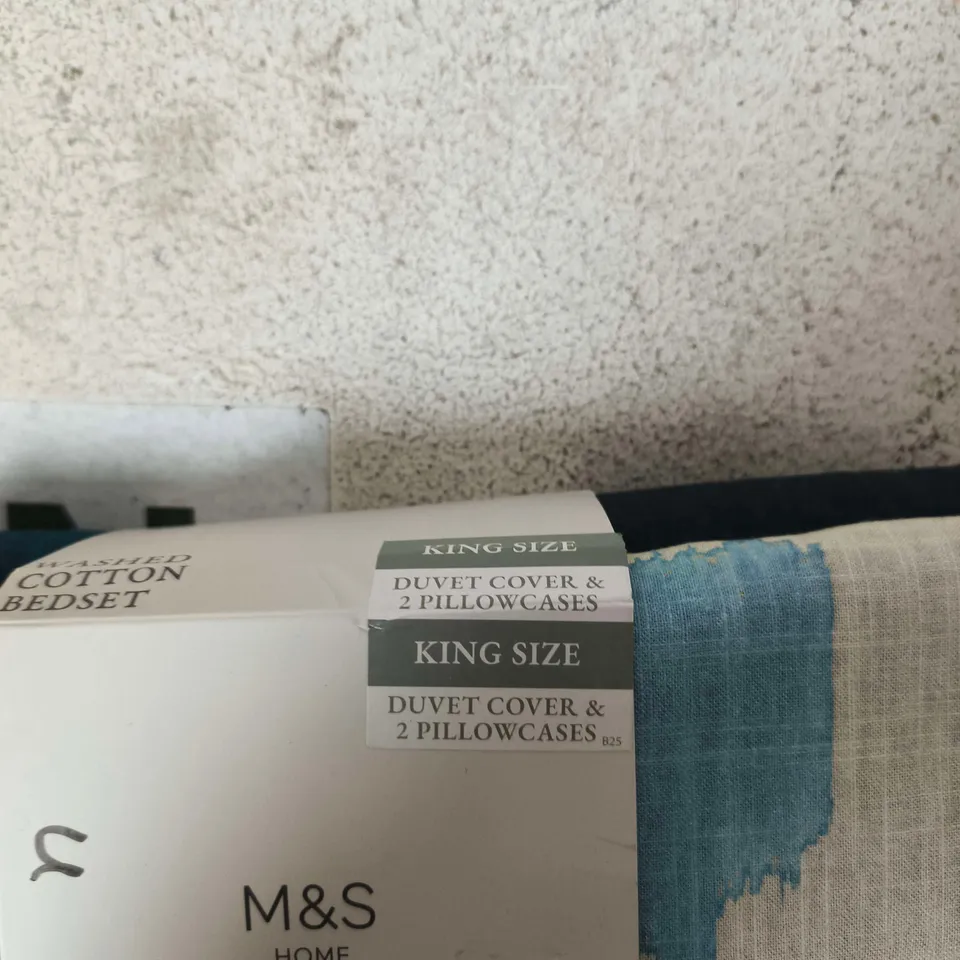 M&S HOME KISO BEDSET – KING SIZE DUVET COVER & 2 PILLOWCASES, WASHED COTTON (FIRED EARTH DESIGN)
