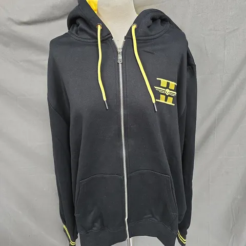 INSERT COIN STRATAGEM HOODED ZIP UP JACKET IN BLACK/YELLOW SIZE 2XL