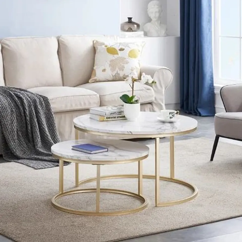 BOXED RAME COFFEE TABLE SET GOLD