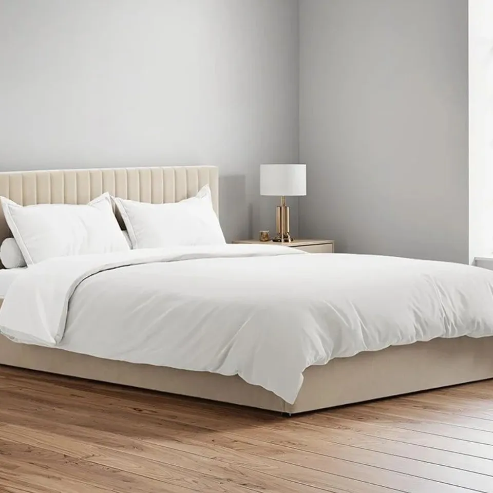 BOXED BERLIN BEIGE OTTOMAN DOUBLE BED FRAME - 4'6 DOUBLE, BEIGE (2 BOXES)