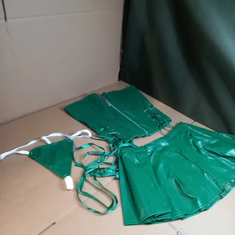 GREEN SPANDEX STYLE CORSET SKIRT AND UNDERWEAR SET SIZE LARGE