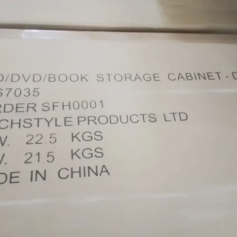 PALLET CONTAINING LARGE QUANTITY OF CD/DVD/ BOOK STORAGE CABINET  -DARK OAK-