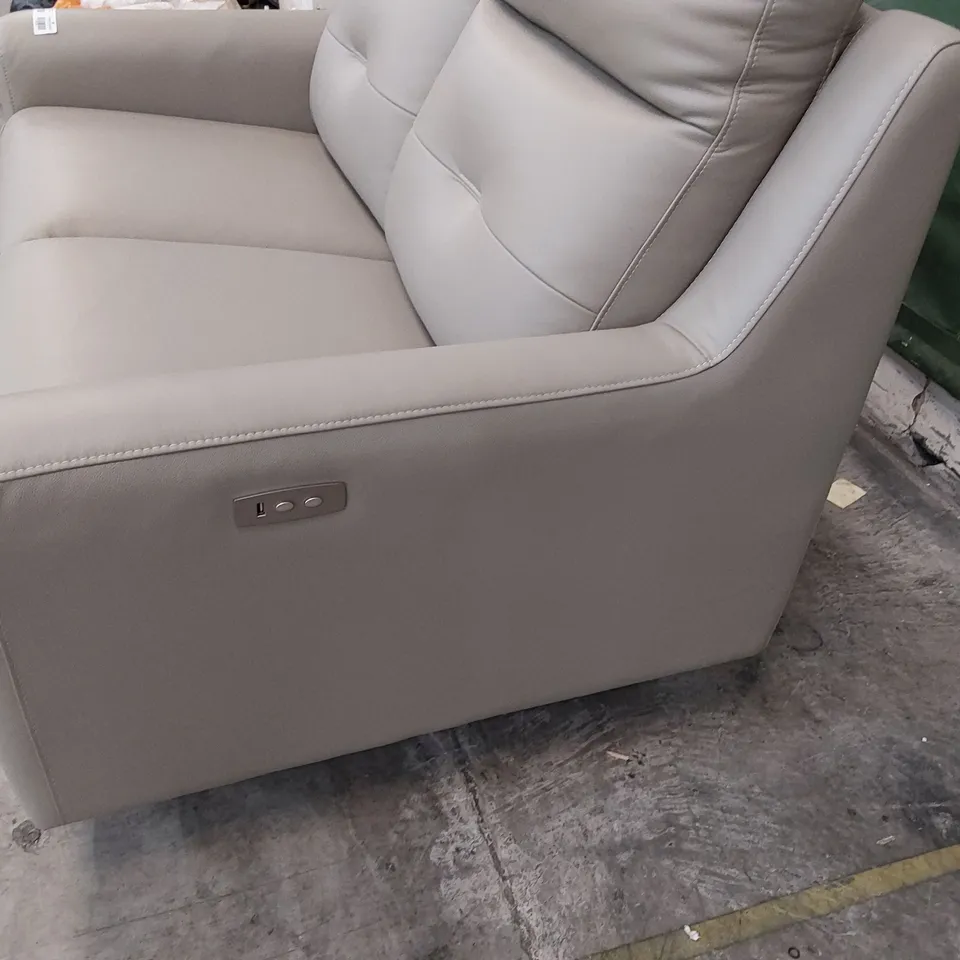 DESIGNER POWER RECLINING TWO SEATER SOFA LIGHT GREY LEATHER 