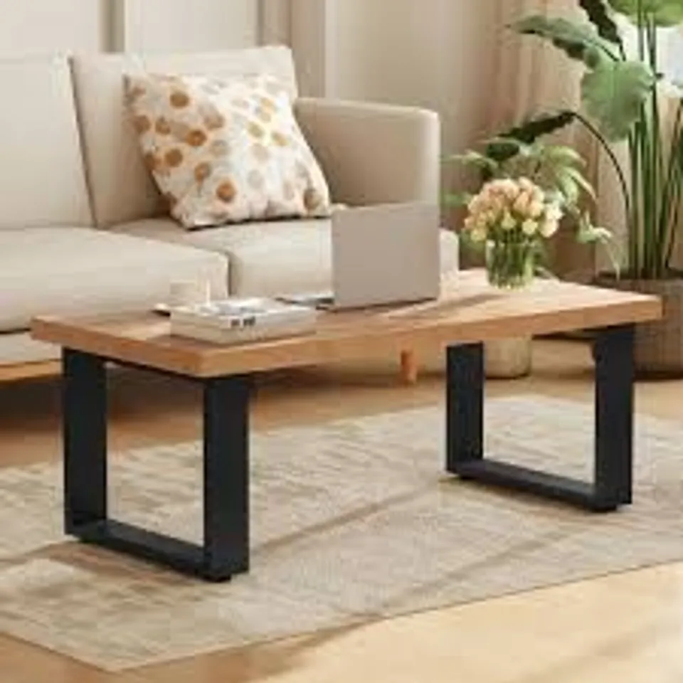 BOXED 47 INCH FARMHOUSE STYLE RUSTIC COFFEE TABLE WITH THICKENED TABLETOP AND NATURAL WOOD TEXTURE