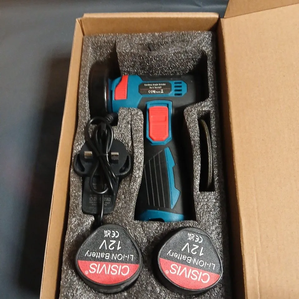 Portable Lithium Electric Angle Grinder – 12V cordless with 2 Li-ion batteries (boxed)