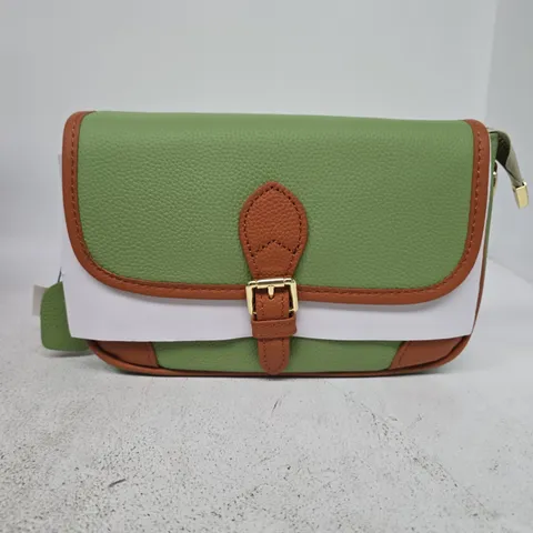 GREEN AND BROWN LEATHER-LOOK CROSSBODY BAG
