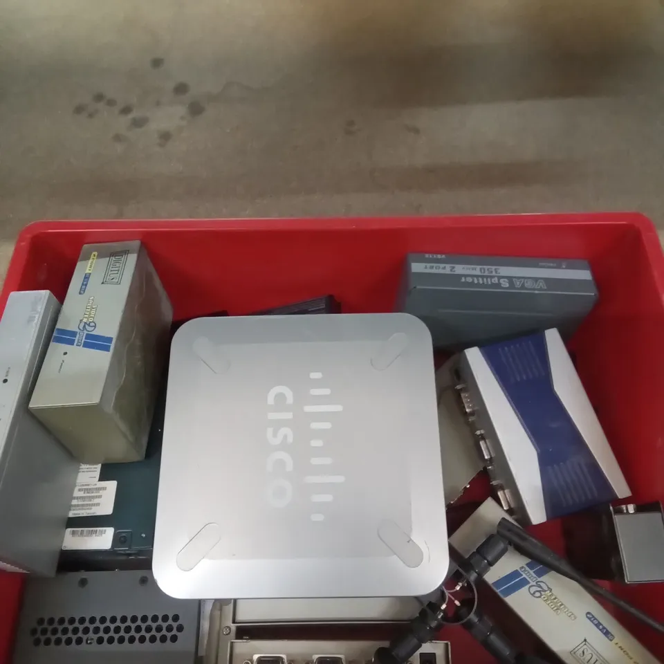 TOTE OF ASSORTED ROUTERS AND ACCESSORIES 