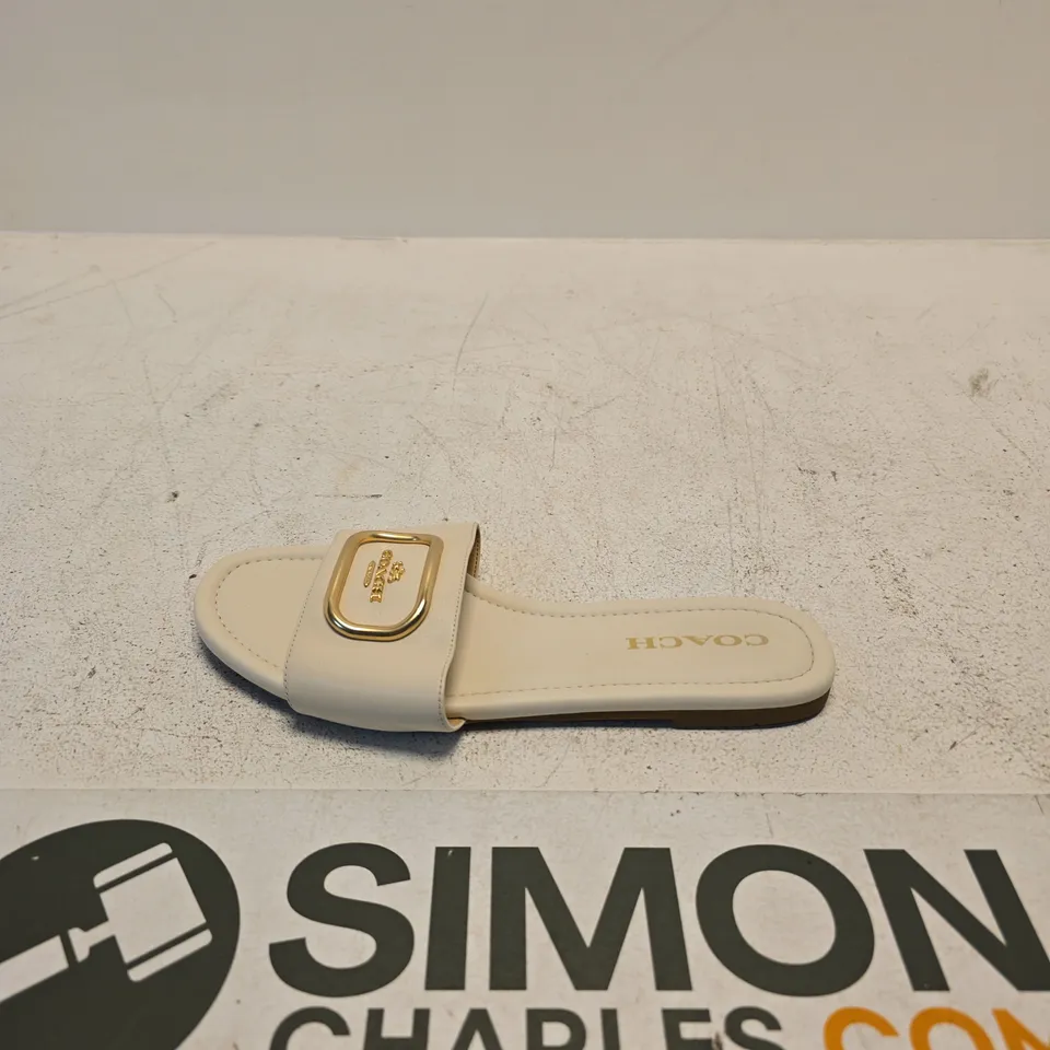 COACH CREAM SLIDE SANDALS WITH GOLD BUCKLE – WOMEN'S SIZE 8