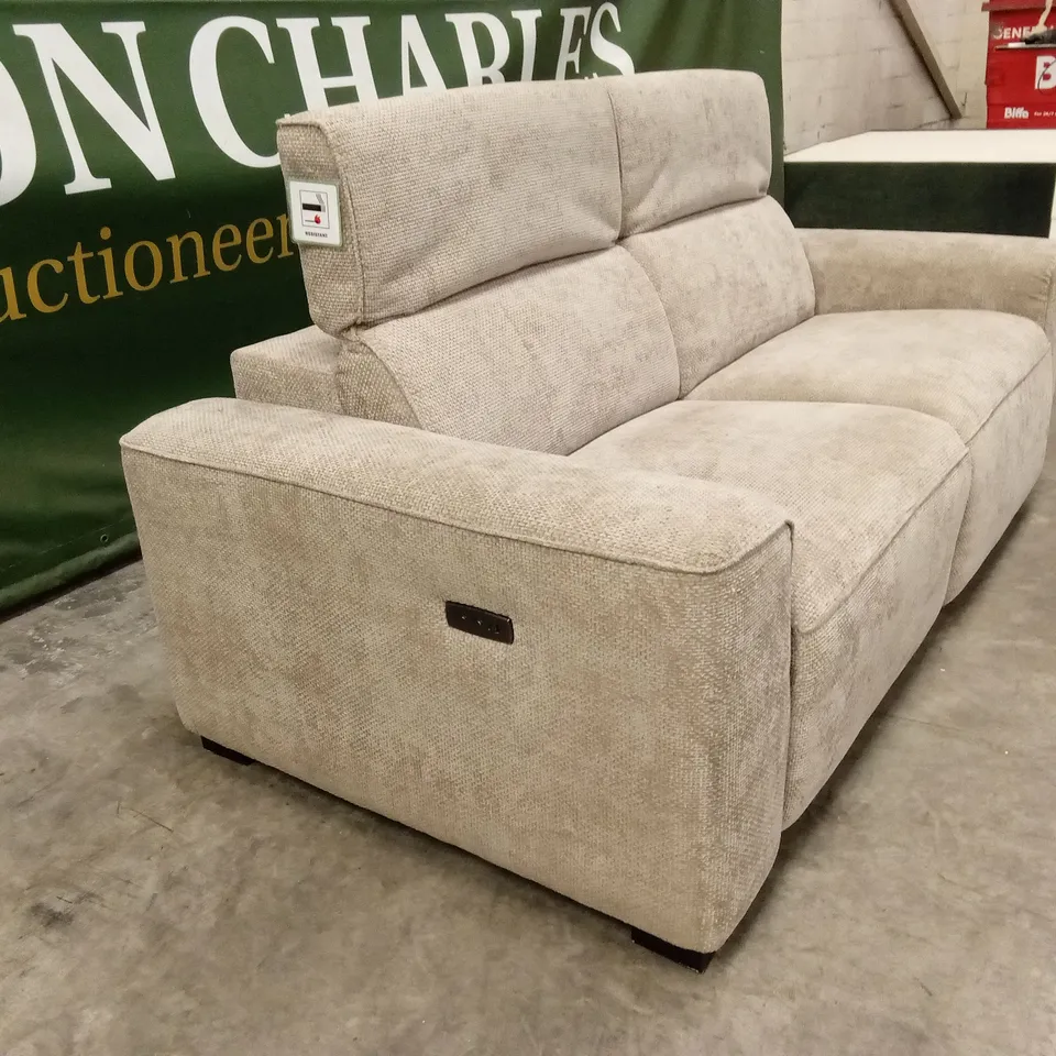 VENOSA 3 SEATER POWER RECLINER FABRIC SOFA - NATURAL RRP £1399