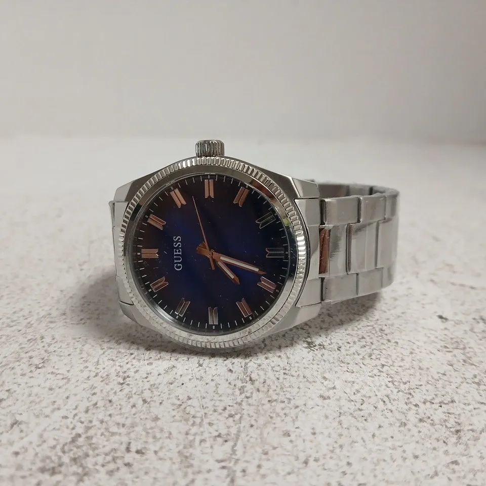 GUESS STAINLESS STEEL WATCH WITH BLUE DIAL – BOXED
