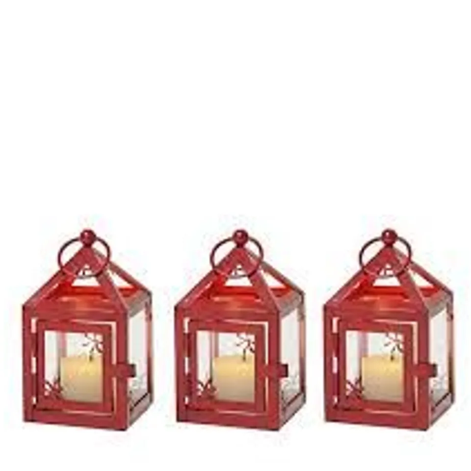 SARA BY SARA DAVIES SET OF THREE BOW LANTERNS WITH FLAMELESS CANDLES