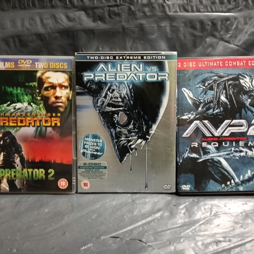 SET OF 3 ASSORTED DVD FILMS TO INCLUDE PREDATOR, ALIEN VS PREDATOR, ETC