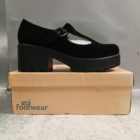 BOXED PAIR OF KOI SAI BLACK MARY JANES SUEDE EDITION IN BLACK SIZE UK 9