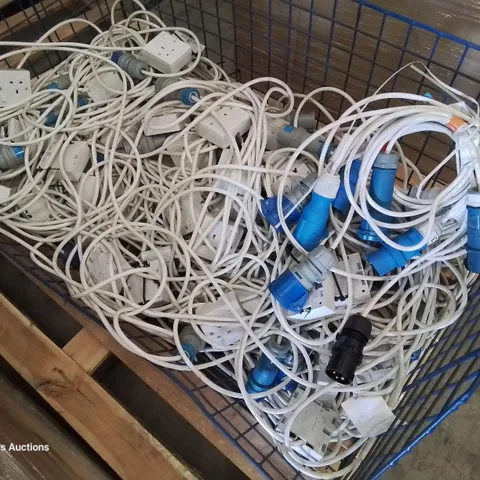 PALLET OF APPROXIMATELY 55 SQUARE TO ROUND SOCKET & OTHER MAINS CABLE