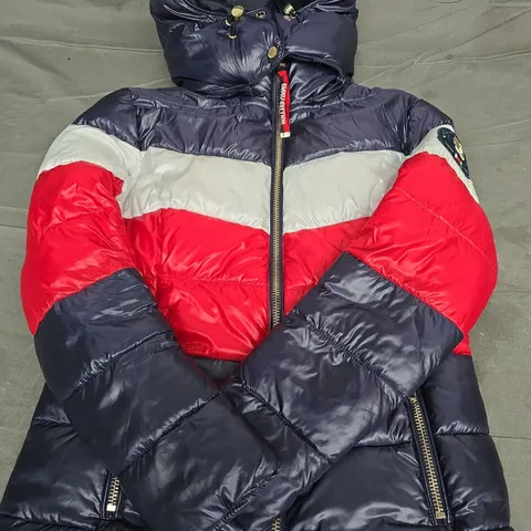 HOLLAND COOPER COLOUR-BLOCK PUFFER JACKET – SIZE XS