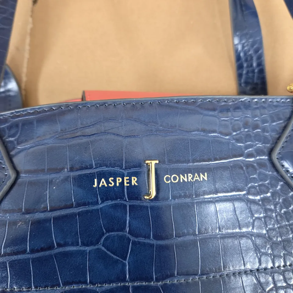 JASPER CONRAN BLUE CROCODILE-EFFECT LEATHER HANDBAG