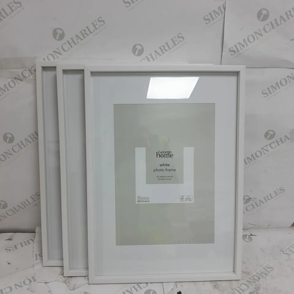 BOXED GEORGE HOME SET OF THREE WHITE PHOTO FRAMES A3 WITHOUT AND A2 WITH MOUNT