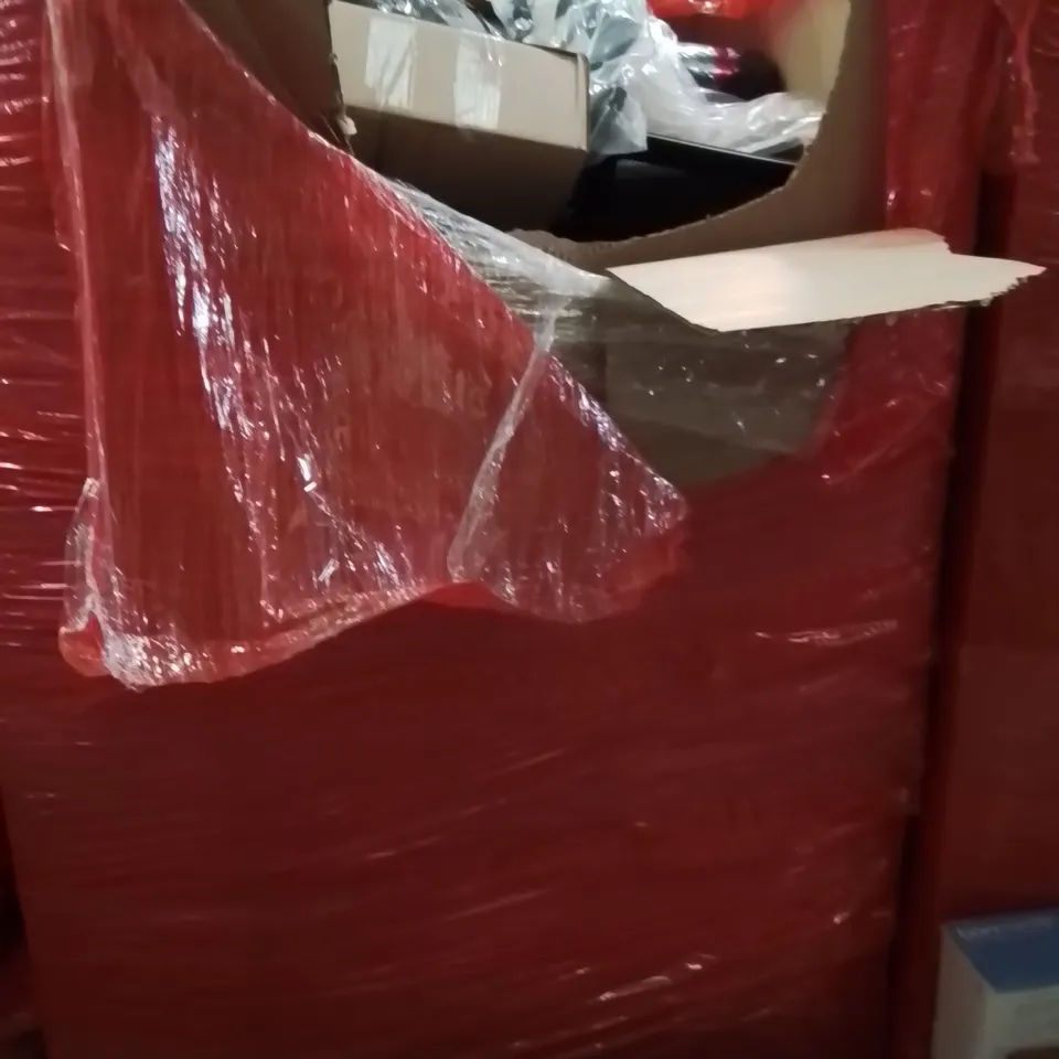 PALLET OF ASSORTED HOUSEHOLD GOODS AND PRODUCTS TO INCLUDE;OFFICE CHAIR,BACK BRACE,MICROWAVE