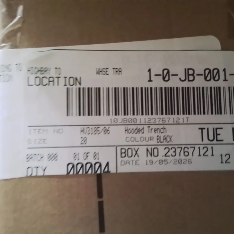 BOXED BRAND NEW APPROXIMATELY 4 JD WILLIAMS HOODED TRENCH JACKET BLACK SIZE 20