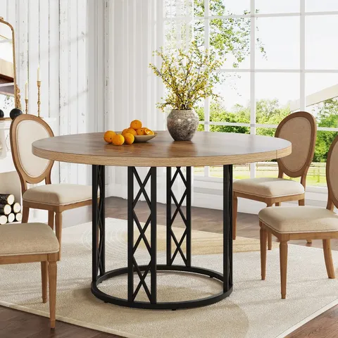 BOXED ROUND UNFINISHED METAL BASE DINING TABLE 