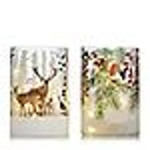 HOME STORIES SET OF 2 15CM PRE LIT CHRISTMAS SCENE VOTIVE