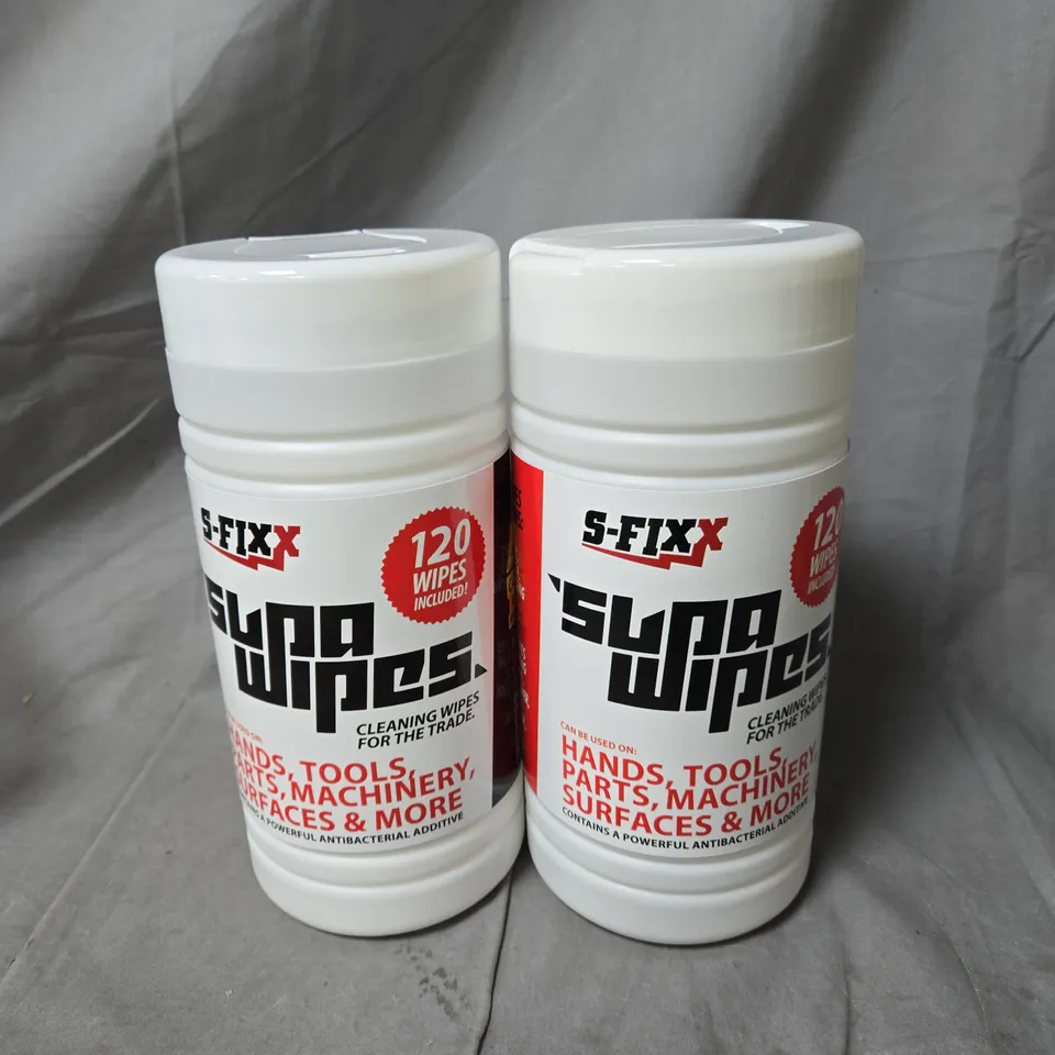SFIXX SET OF 2 TUBS OF SUPA WIPES MULTI PURPOSE CLEANING WIPES 120 WIPES PER TUB