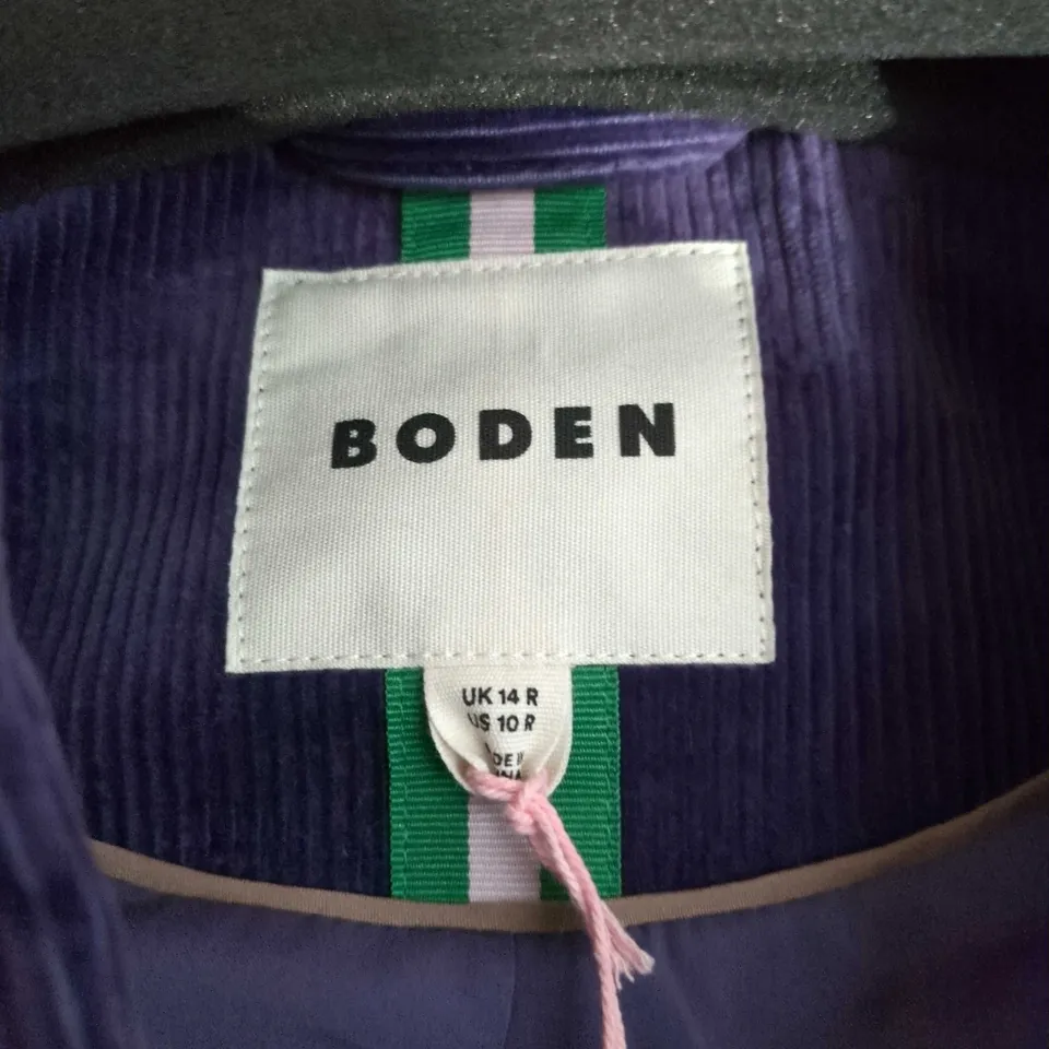 BODEN CORD BLAZER & TROUSERS SET IN PURPLE, UK 14