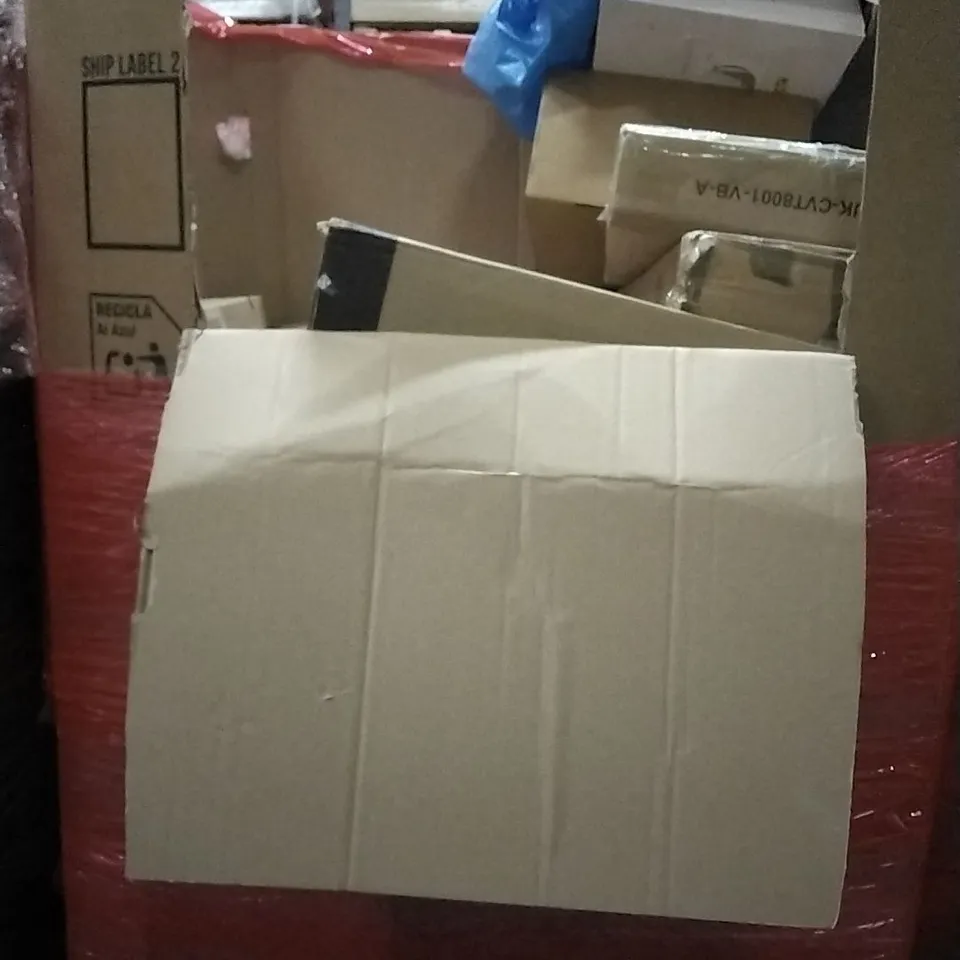 PALLET OF HOUSEHOLD ITEMS TO INCLUDE OFFICE CHAIR, SINGLE PHASE EV CHARGER,CHEFMAN MICROWAVE, COFFEE TABLE AND OTHER ASSORTED ITEMS...