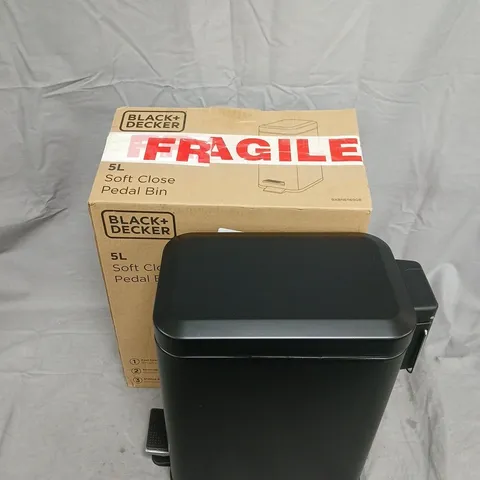 BLACK+DECKER 5L SOFT CLOSE PEDAL BIN – BLACK, BOXED