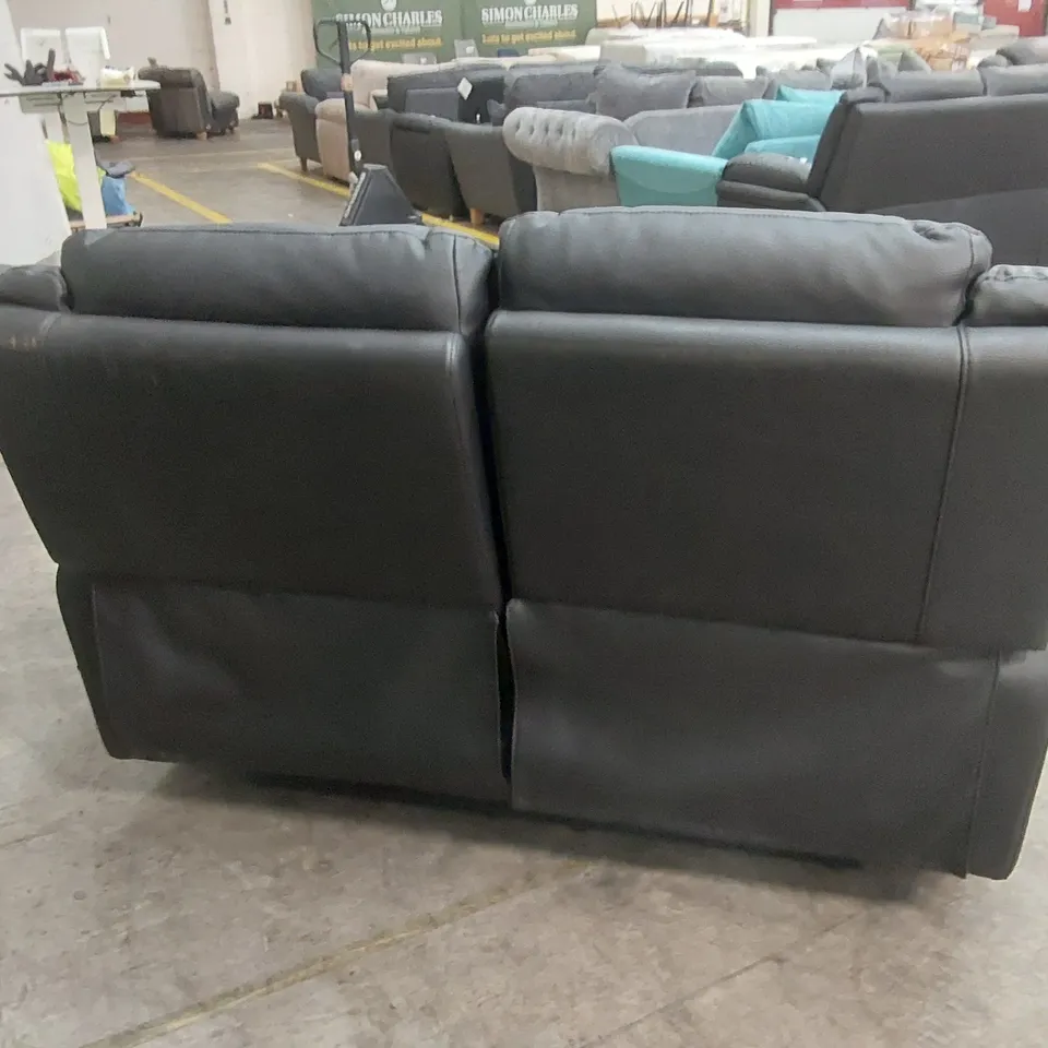 DESIGNER 2 SEATER FAUX LEATHER MANUAL RECLINER SOFA - BLACK