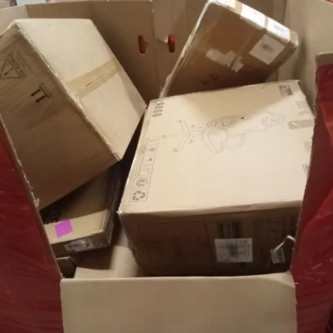 PALLET OF ASSORTED HOUSEHOLD GOODS AND PRODUCTS TO INCLUDE; GAMING CHAIR, BOXED FURNITURE ETC