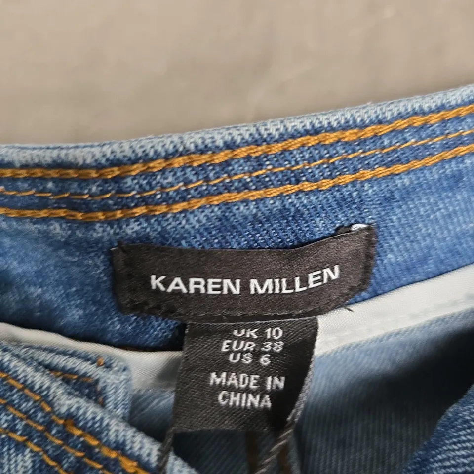 KAREN MILLEN DENIM JEANS – WOMEN'S BUTTON-DETAIL FRONT, UK 10 (EU 38, US 6)