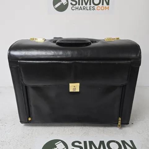 BLACK LEATHER ATTACHE CASE WITH GOLD TONE HARDWARE