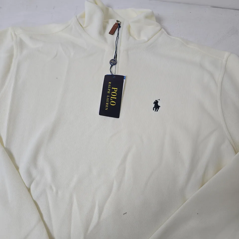 POLO RALPH LAUREN WHITE KNIT QUARTER‑ZIP TOP - SIZE 2XL