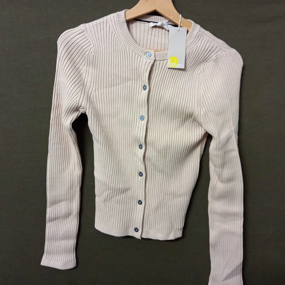 BODEN RIBBED DETAIL CARDIGAN IN NUDE PINK - XS