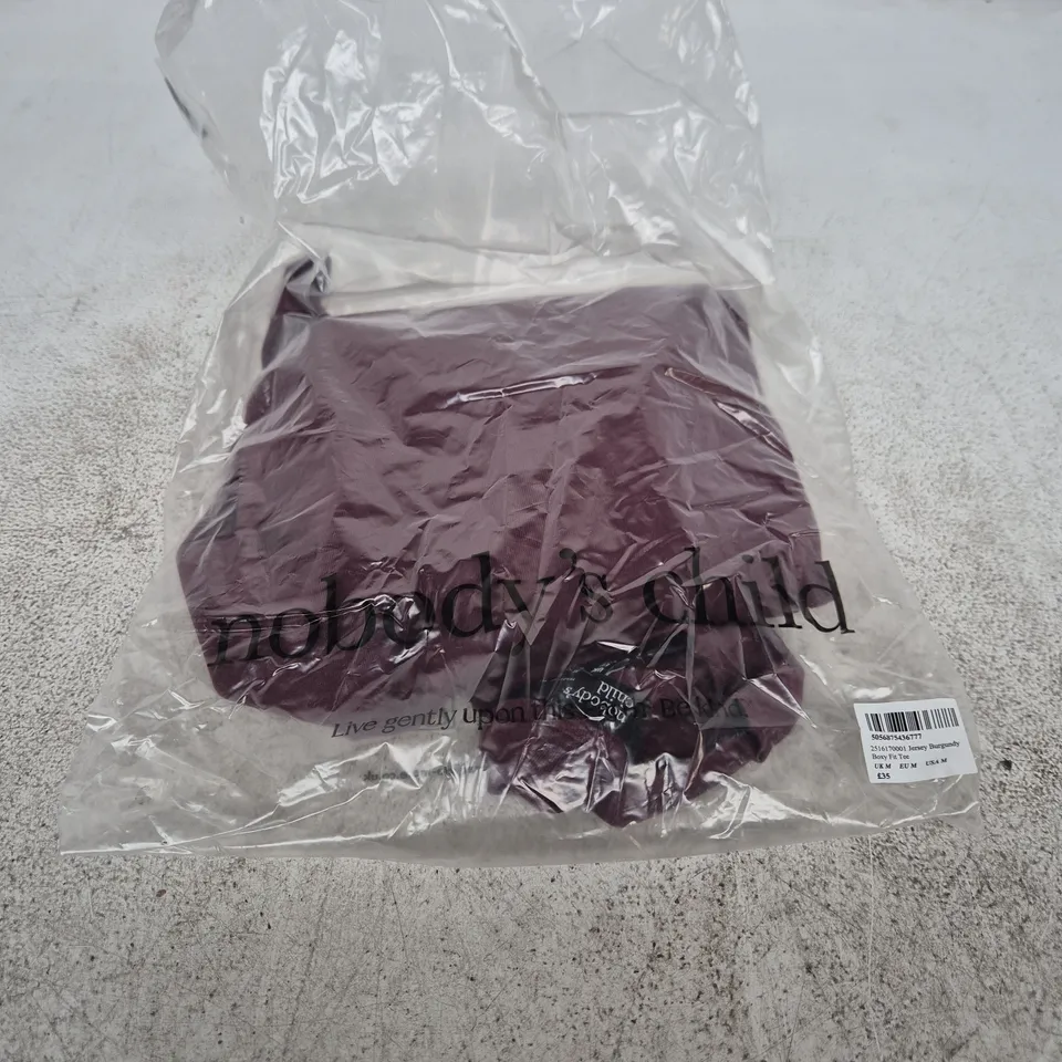 NOBODYS CHILD JERSEY BURGUNDY BOXY FIT TEE – UK M 