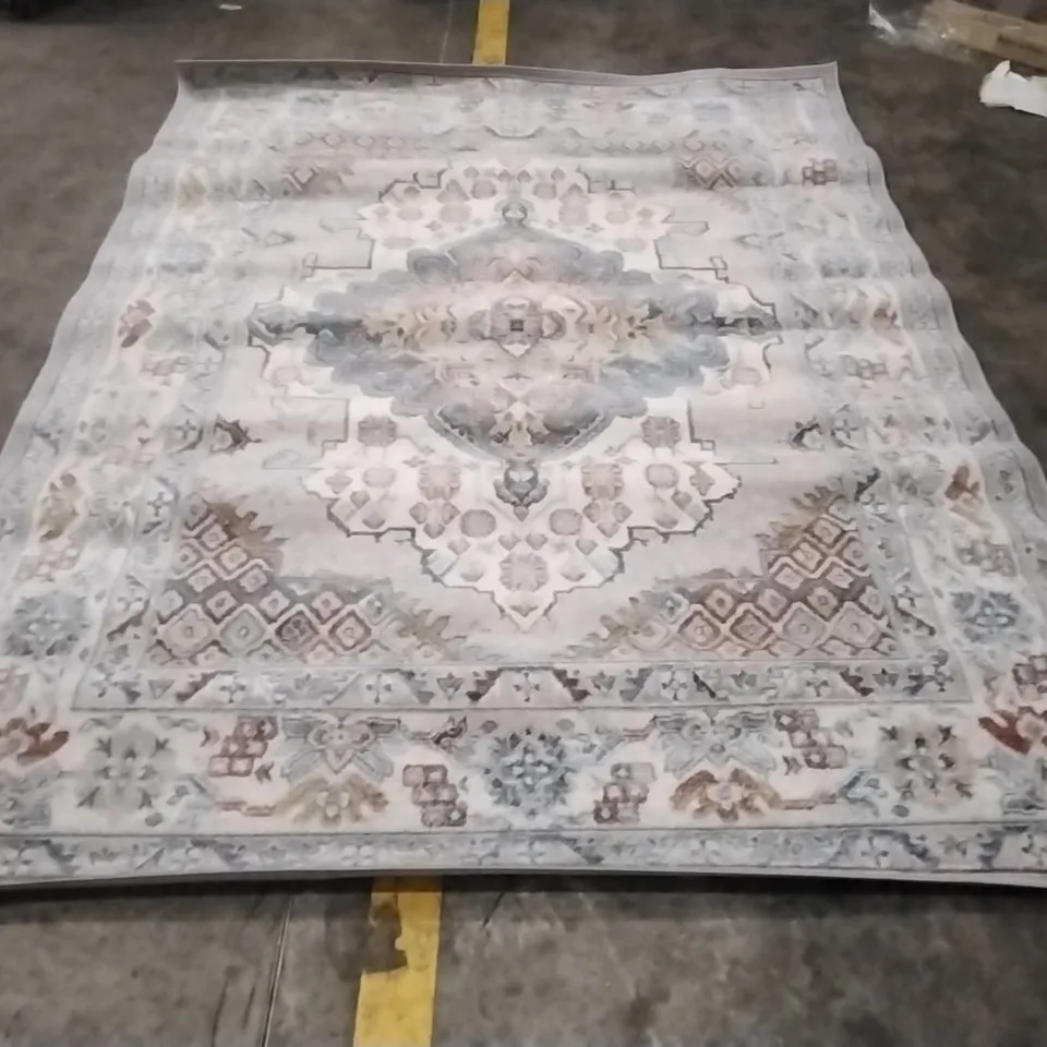 MACHINE WOVEN BLUE/BROWN/GREY INDOOR RUG APPROXIMATELY 200X275CM 
