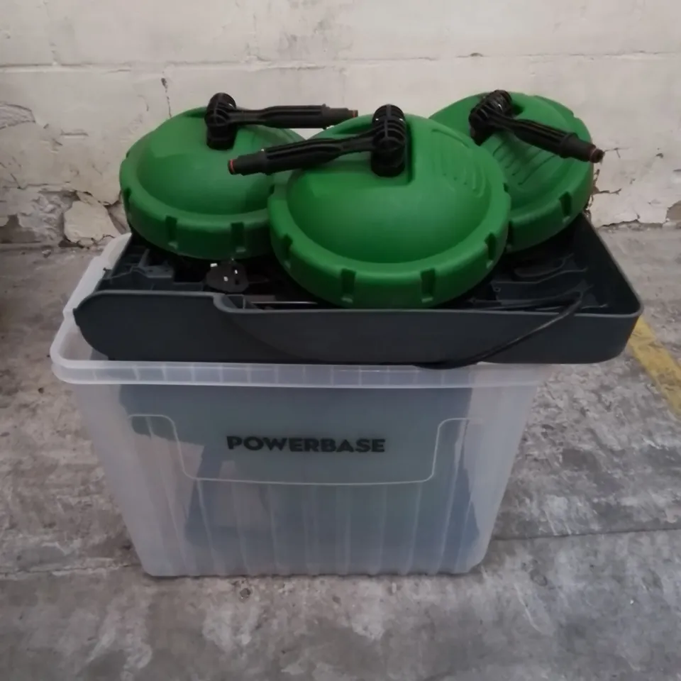 POWERBASE GARDEN WASTE DISPOSAL AND SHREDDER UNIT. INCLUDES 3 OTHER GARDEN ATTACHMENT ACCESSORIES