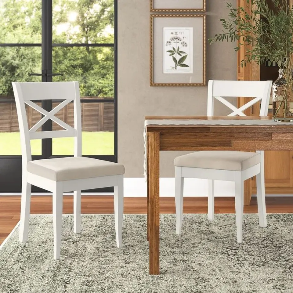BOXED SET OF 2 MORIA UPHOLSTERED DINING CHAIRS - WHITE (1 BOX)