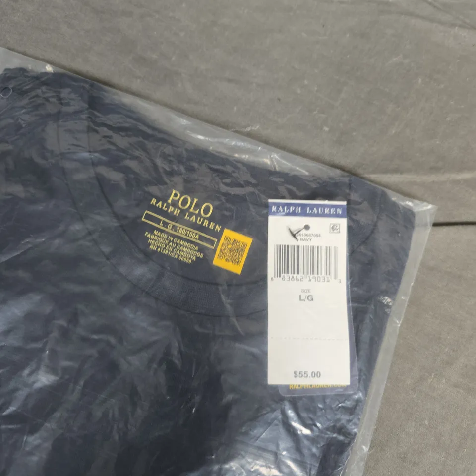 POLO RALPH LAUREN NAVY T-SHIRT – MEN’S SIZE LARGE (L/G) IN PACKAGING
