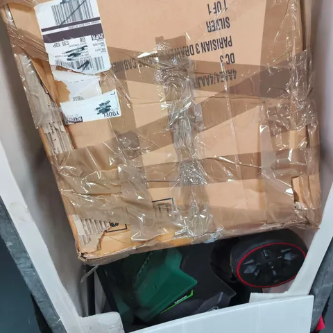 CAGE CONTAINING BOXED PARISIAN 3 DRAWER CHEST AND WEBB LAWNMOWER