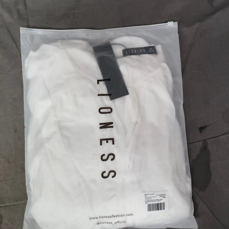 LIONESS ELEMENTS CHIFFON DRAPE DETAIL FAIRY HEM MINI DRESS IN WHITE SIZE XS