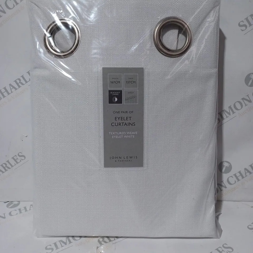 JOHN LEWIS PAIR OF EYELET CURTAINS IN TEXTURED WHITE