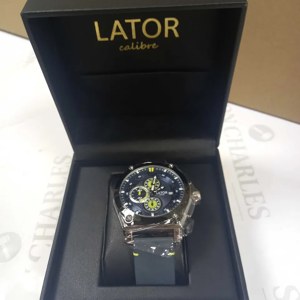 LATOR CALIBRE BLUE TRIPLE DIAL LEATHER STRAP WATCH RRP £585