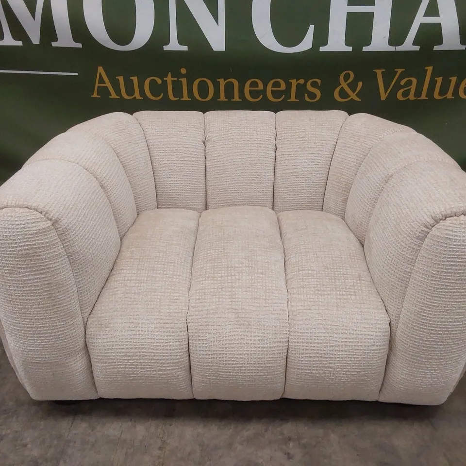 QUALITY DESIGNER BELLE SNUGGLER CHAIR IN GLAM BLOCK FABRIC - NATURAL